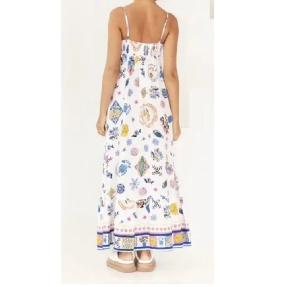 ANTHROPOLOGIE +Label of Love "Portofino" Maxi Sundress Floral White/Blue Women M - Picture 2 of 13